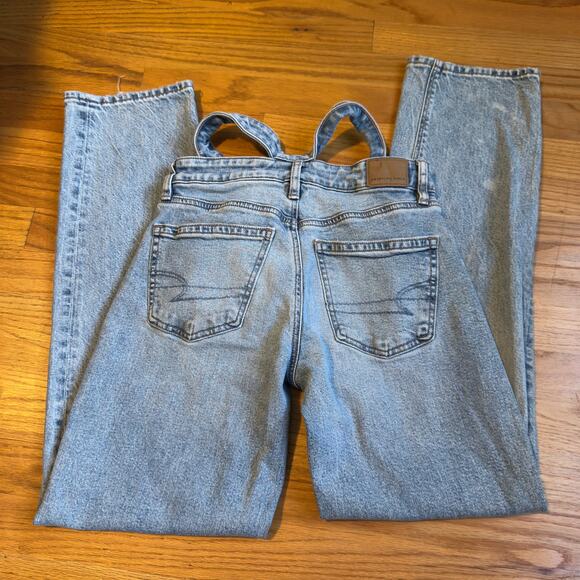 AE Strigid Super High-Waisted Baggy Straight Cut-Out Jeans Blue Size 00 - Picture 11 of 12